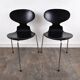 Pair of satin black beech chairs model 3100 "Ant" by Arne Jacobsen for Fritz Hansen, Denmark, 1957.