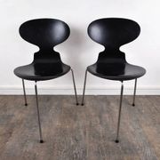 Pair of satin black beech chairs model 3100 "Ant" by Arne Jacobsen for Fritz Hansen, Denmark, 1957.