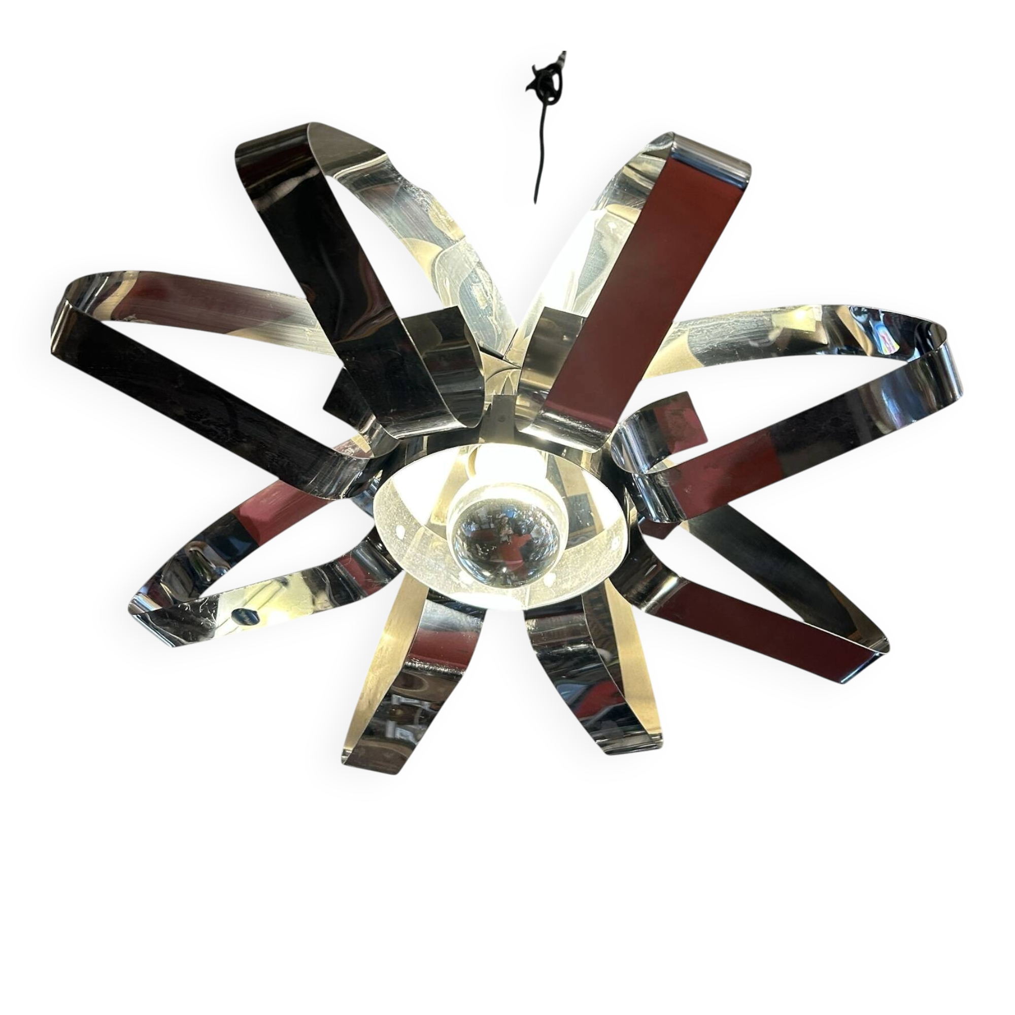 Lustre fleur en métal chromé 1970