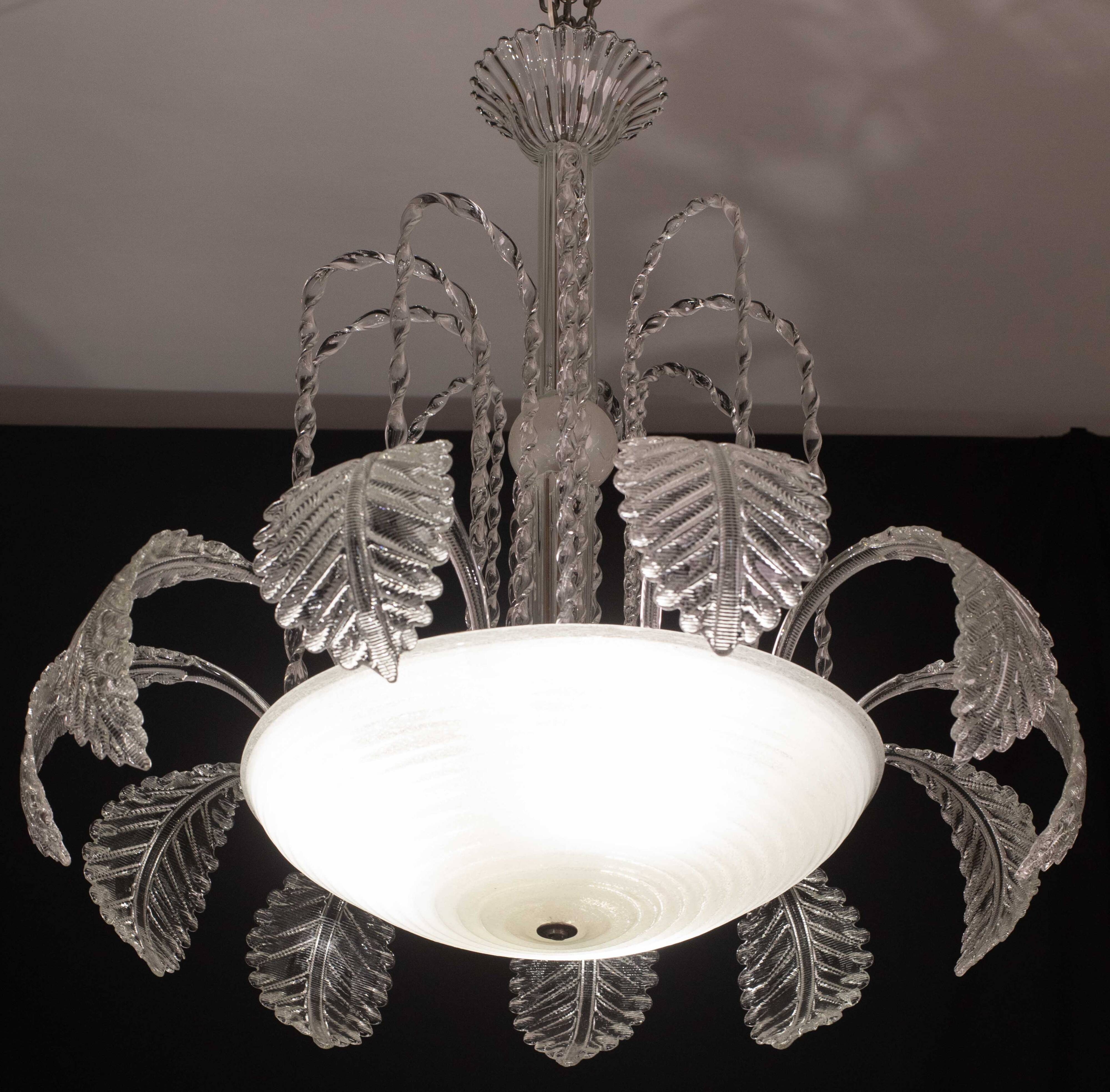 Elegant Art Decò, Barovier & Toso Chandelier, Murano Glass, 1950s