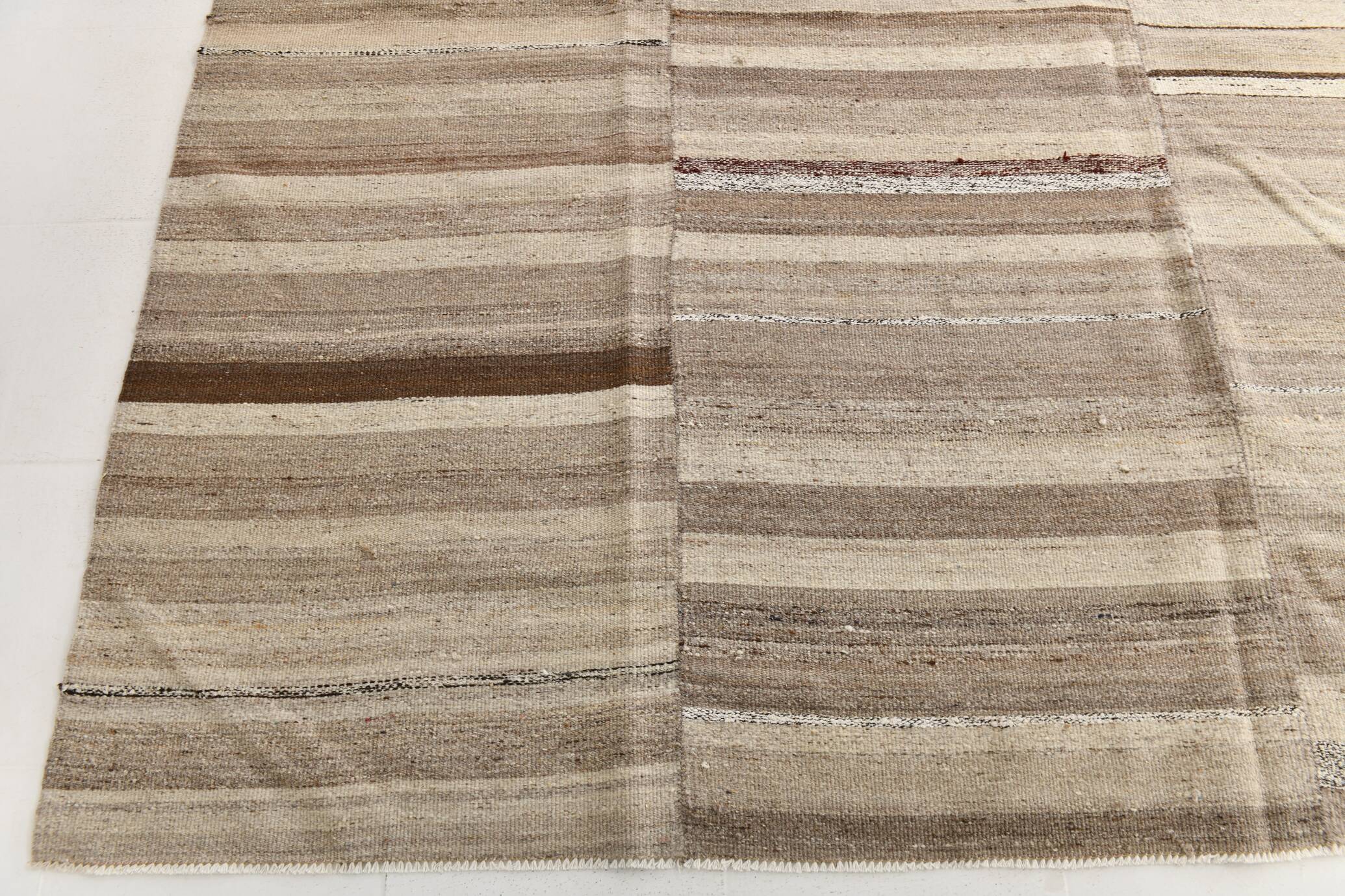 Large Brown Beige Turkish Kilim Rug, 313x374Cm