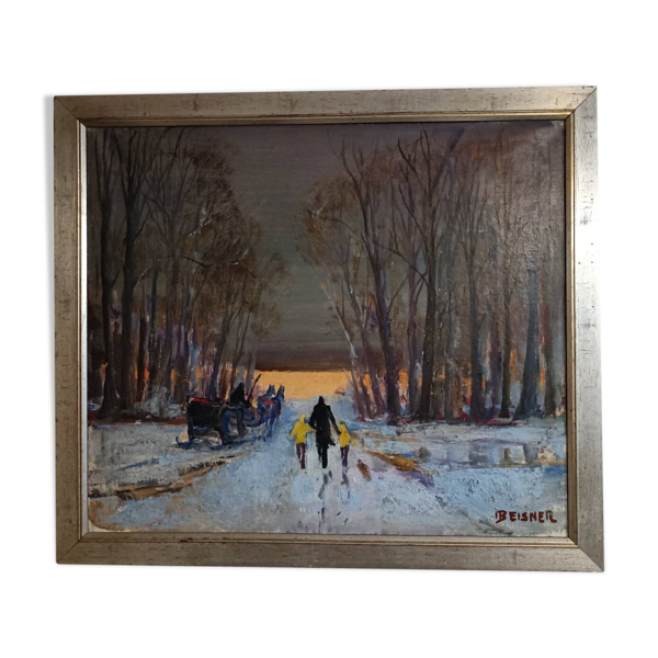 Peinture à l'huile sur toile Paysage d'hiver de B. Eisner