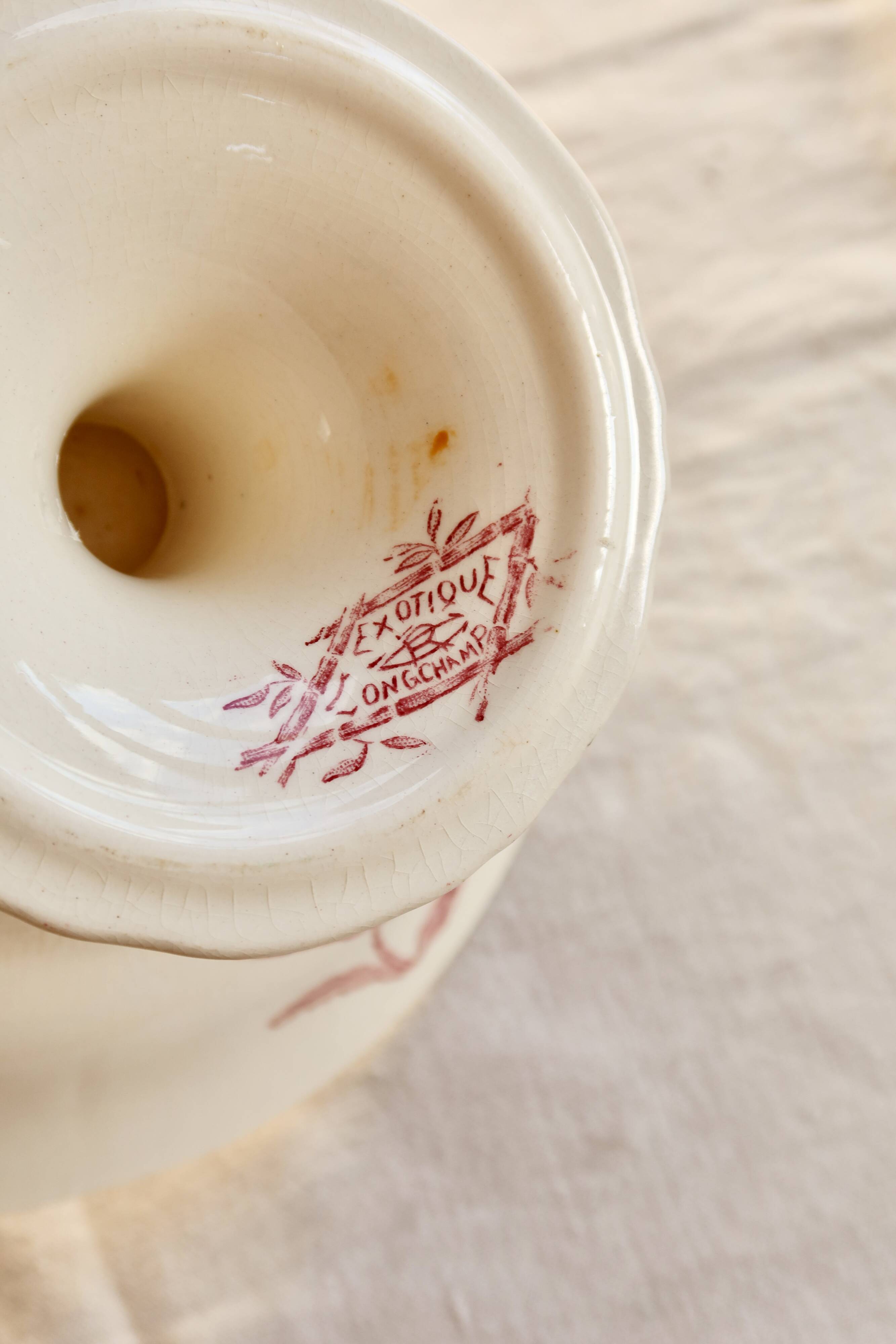 Antique Longchamp compote dish in pink ironstone – Exotic model