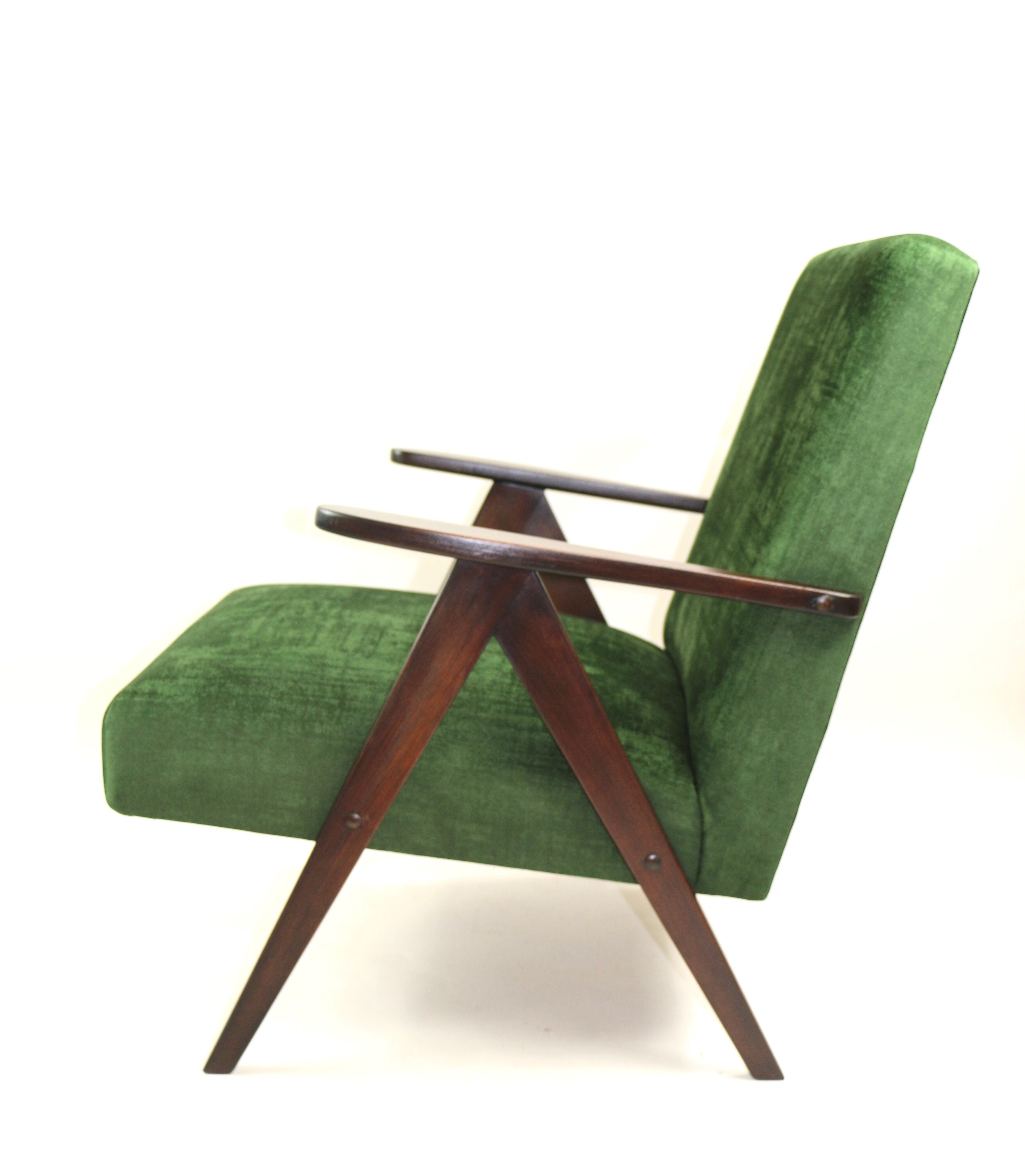 Vintage var green structural velvet easy chair, 1970s