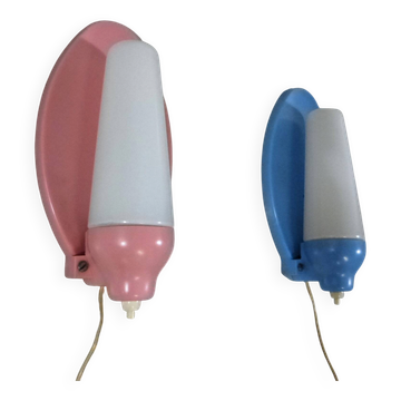 2 Wall lamps pink & blue 1950’s
