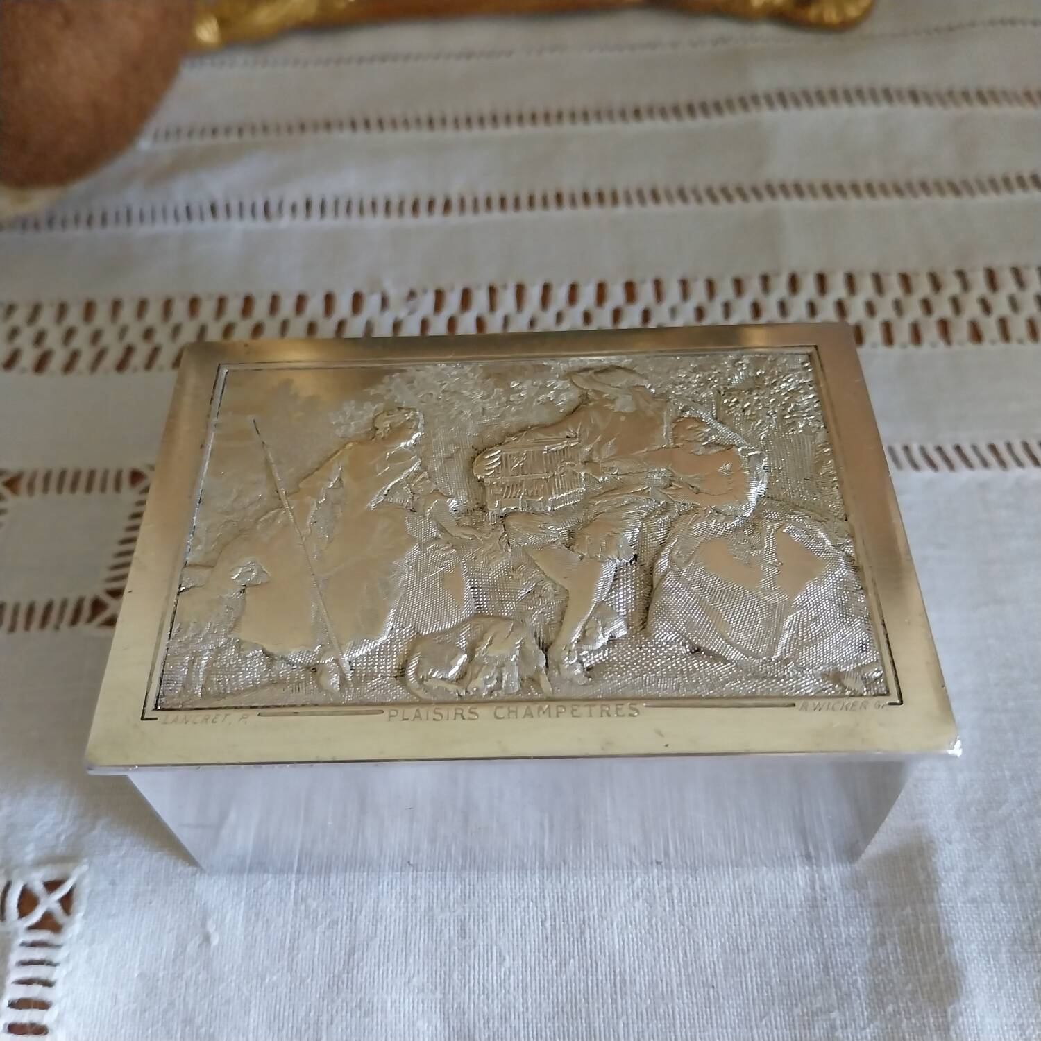 Antique silver metal jewelry box