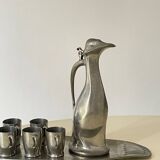 Polished pewter penguin-shaped carafe designed by Hugo Leven for Kayserzinn