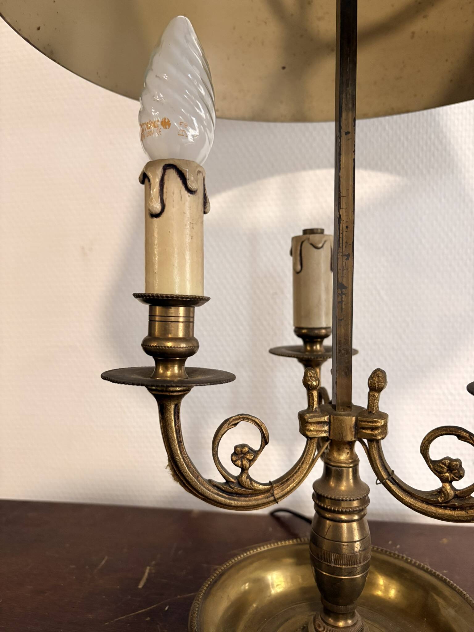 Three-Arm Bouillotte Lamp with Fire Shade, Green Tôle, Empire Directoire