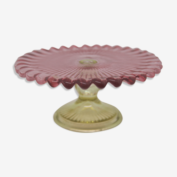 Serving dish in pink and yellow glass paste