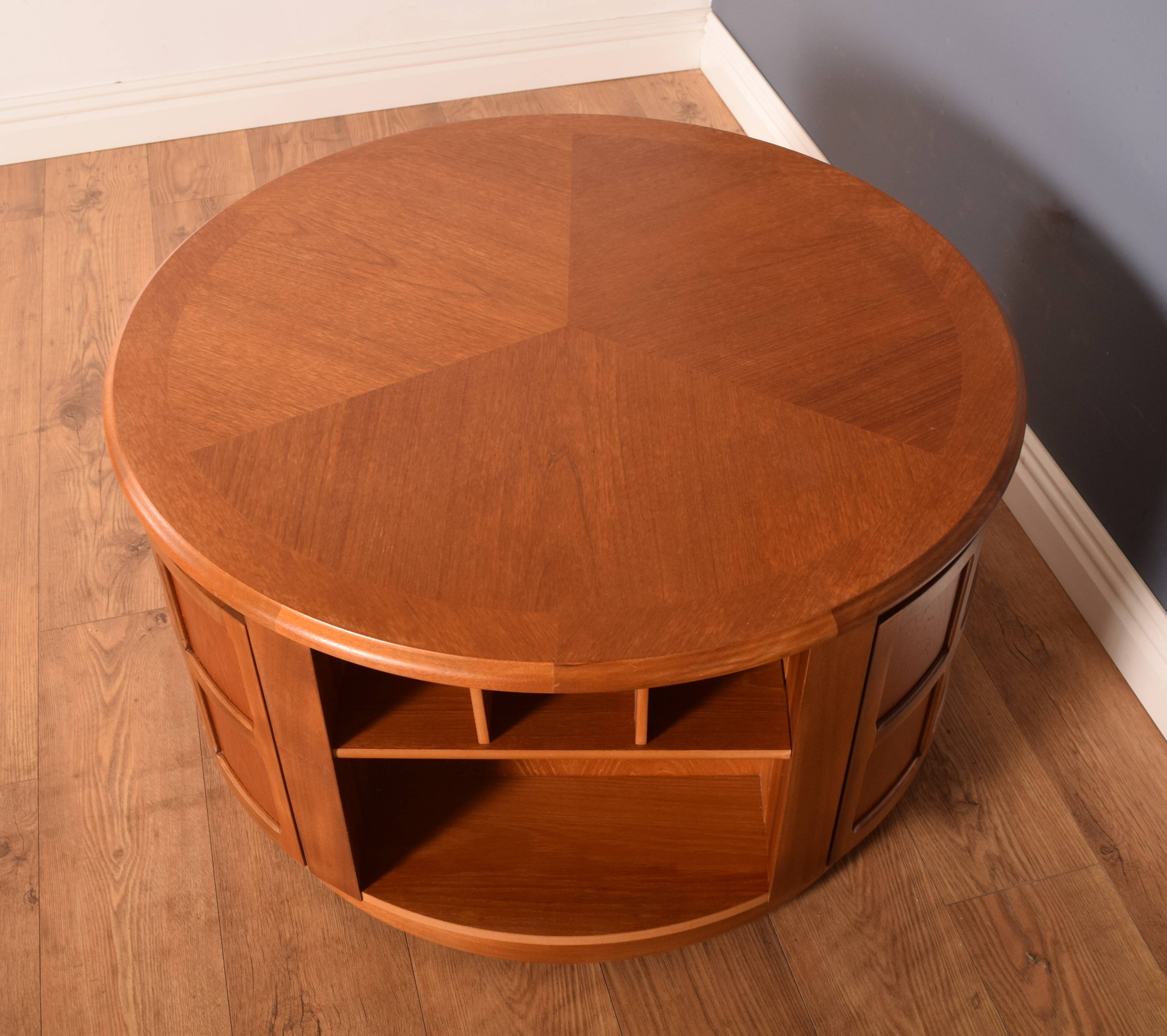 Restored teak retro round nathan squares drum coffee table collectors item