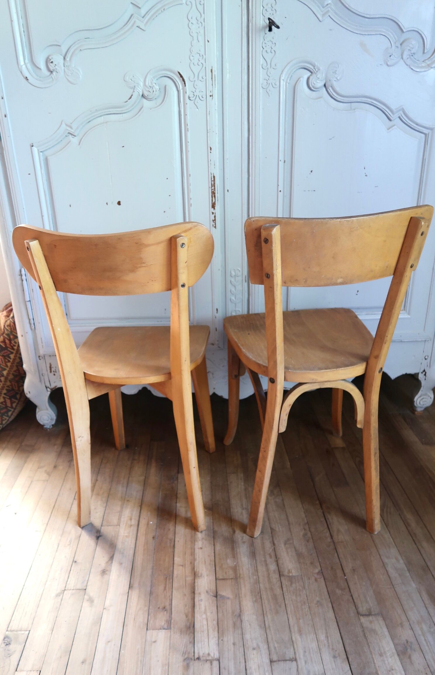 Set of 2 wooden bistro chairs
