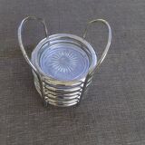 6 coasters and silver metal support