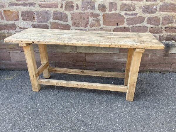 Table industrielle primitive établi en bois naturel brut vintage bohême commerce magasin