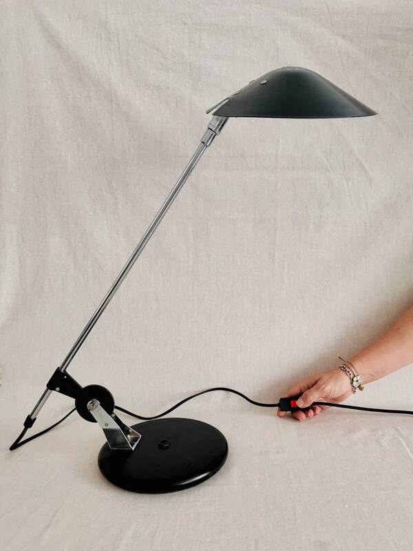 Lampe vintage postmoderne Aluminor noir et argenté