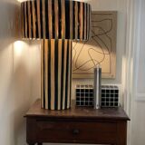 Minimalist bedside table lamp raffia Striped zebra black