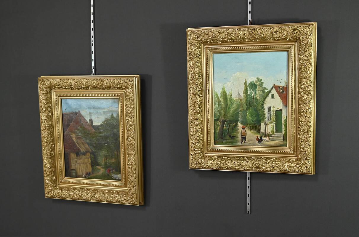 Pair of “Country Scenes” Paintings, signed A. Minne – Late 19th century