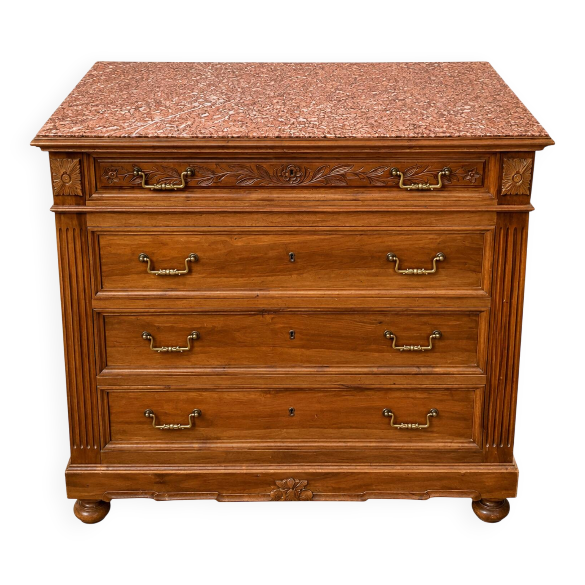 Commode Néo-Renaissance Henri II avec marbre rouge