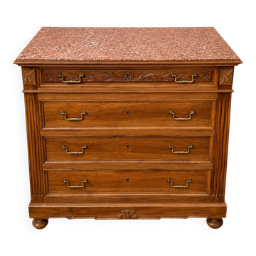 Commode Néo-Renaissance Henri II avec marbre rouge