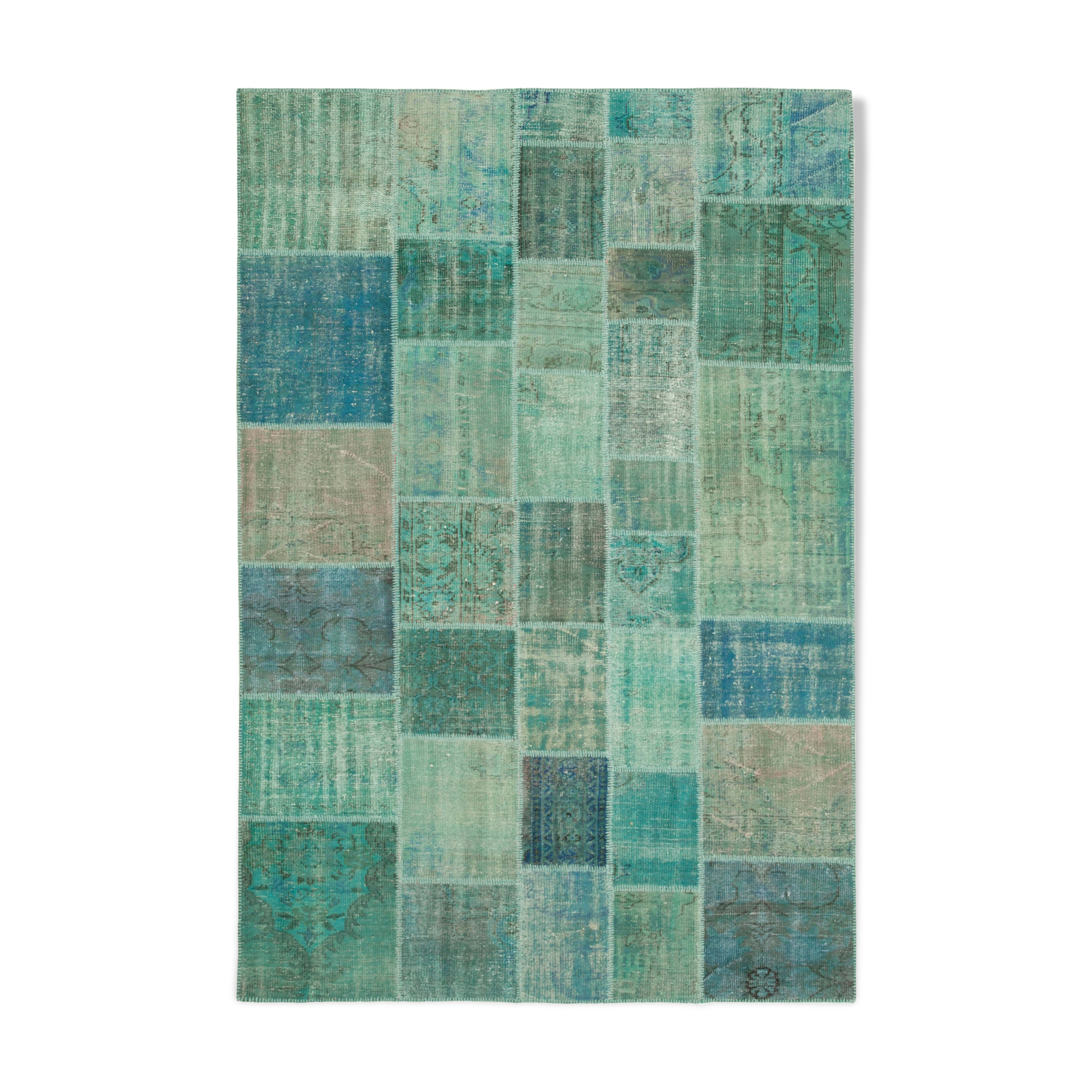 Hand-knotted oriental vintage 205 cm x 300 cm turquoise patchwork carpet