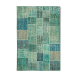 Hand-knotted oriental vintage 205 cm x 300 cm turquoise patchwork carpet