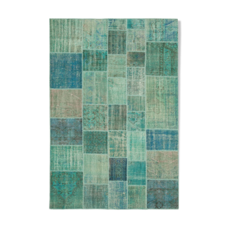 Tapis oriental vintage noué à la main 205 cm x 300 cm turquoise patchwork