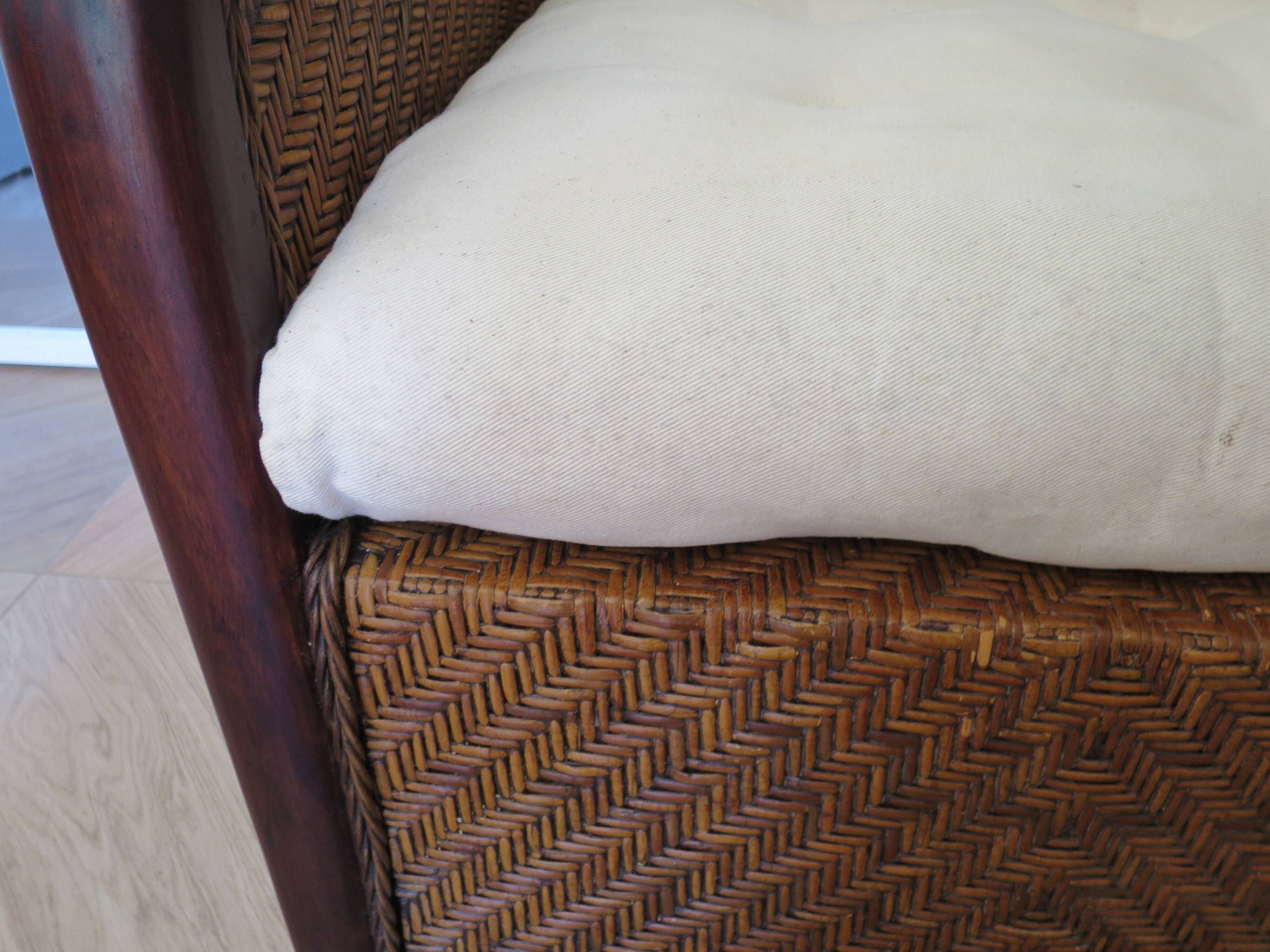 Colonial style armchair - woven rattan and exotic wood - vintage