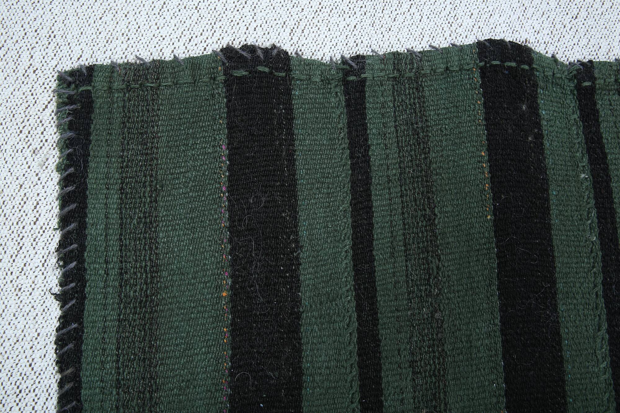 Turkish Green Black Striped Vintage Kilim Rug, 81x163Cm
