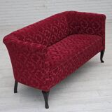 1950s, Danish 2-seater sofa, cherry-red furniture velour.