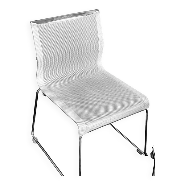 Lot de 5 Chaises de réunion empilables « Stick chair » ICF - piétement luge - tissu résille blanc