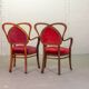 Chaises d'appoint vintage en bois et velours rouge en forme de cœur. Lot de 2. Années 1950.