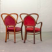 Red Velvet Heartshaped Wooden Vintage Design Side Chairs. Set of 2. 1950s