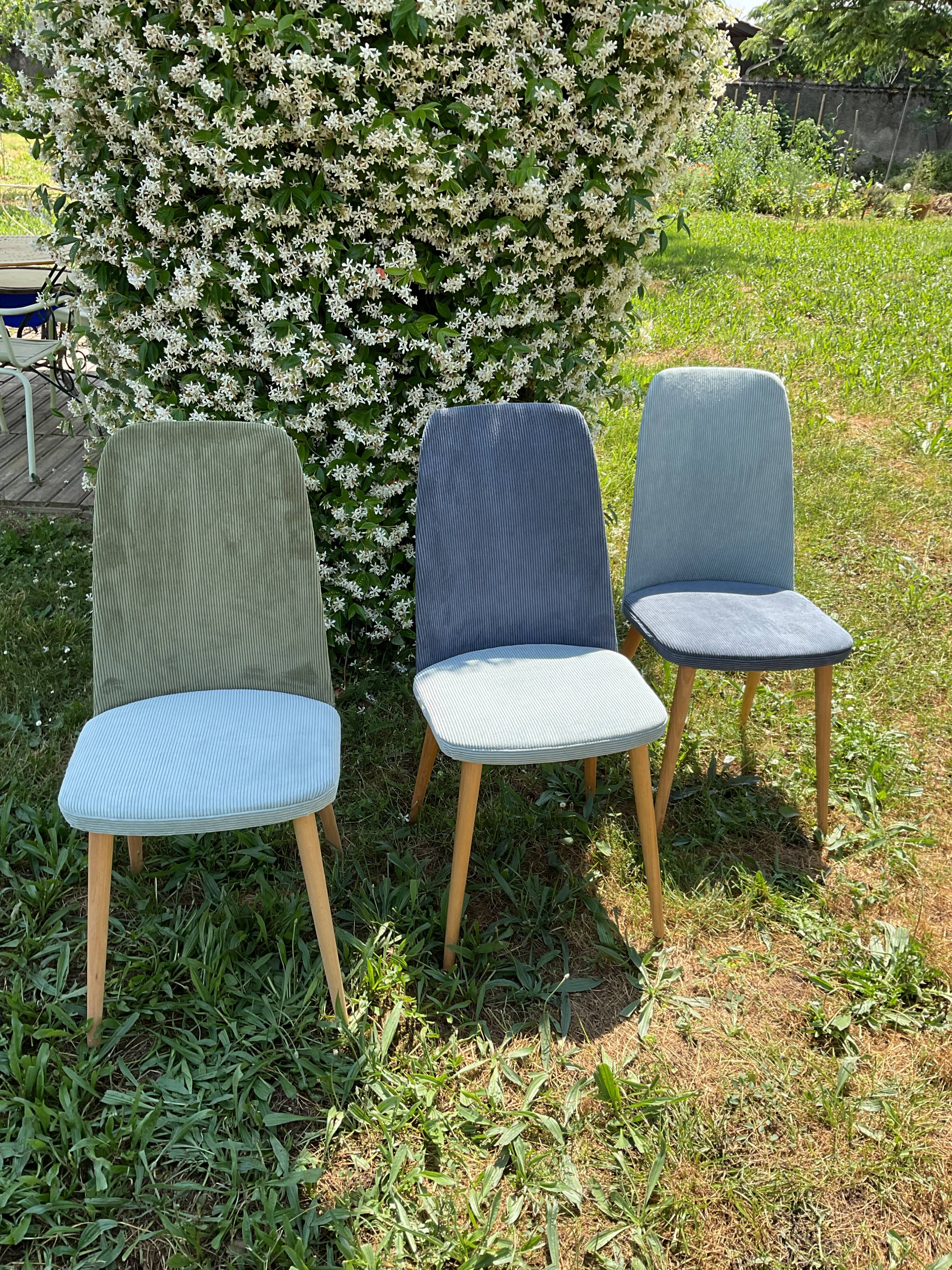 Trio of Scandinavian velvet chairs