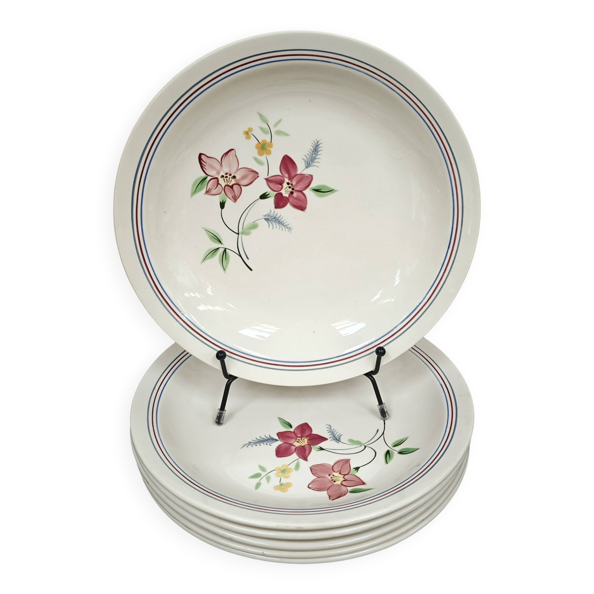 Set of 6 antique shallow bowls from Salin, France "Martine"