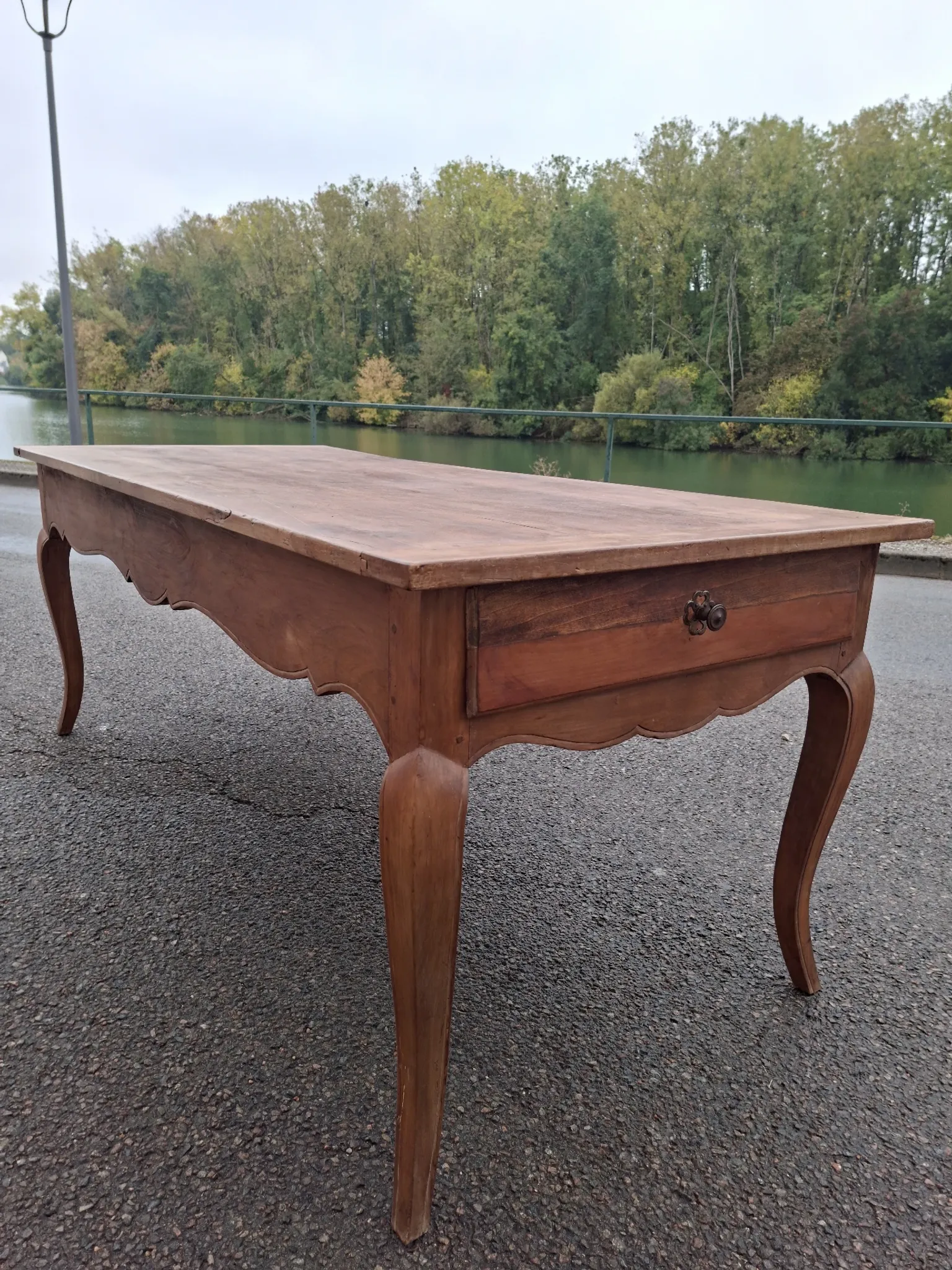 Rustic Louis XV farmhouse table in cherry wood, 1900s.