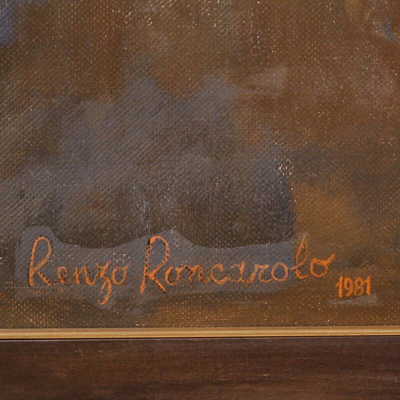 Italian painting, Family of Acrobats, dated 1981
