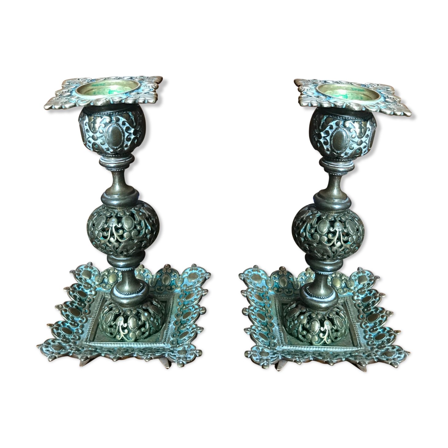Pair of late 19th century bronze candlesticks