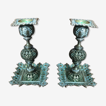 Pair of bronze candlesticks in late 19th century