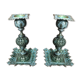 Pair of late 19th century bronze candlesticks