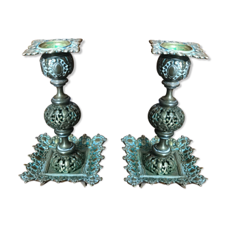 Pair of bronze candlesticks in late 19th century