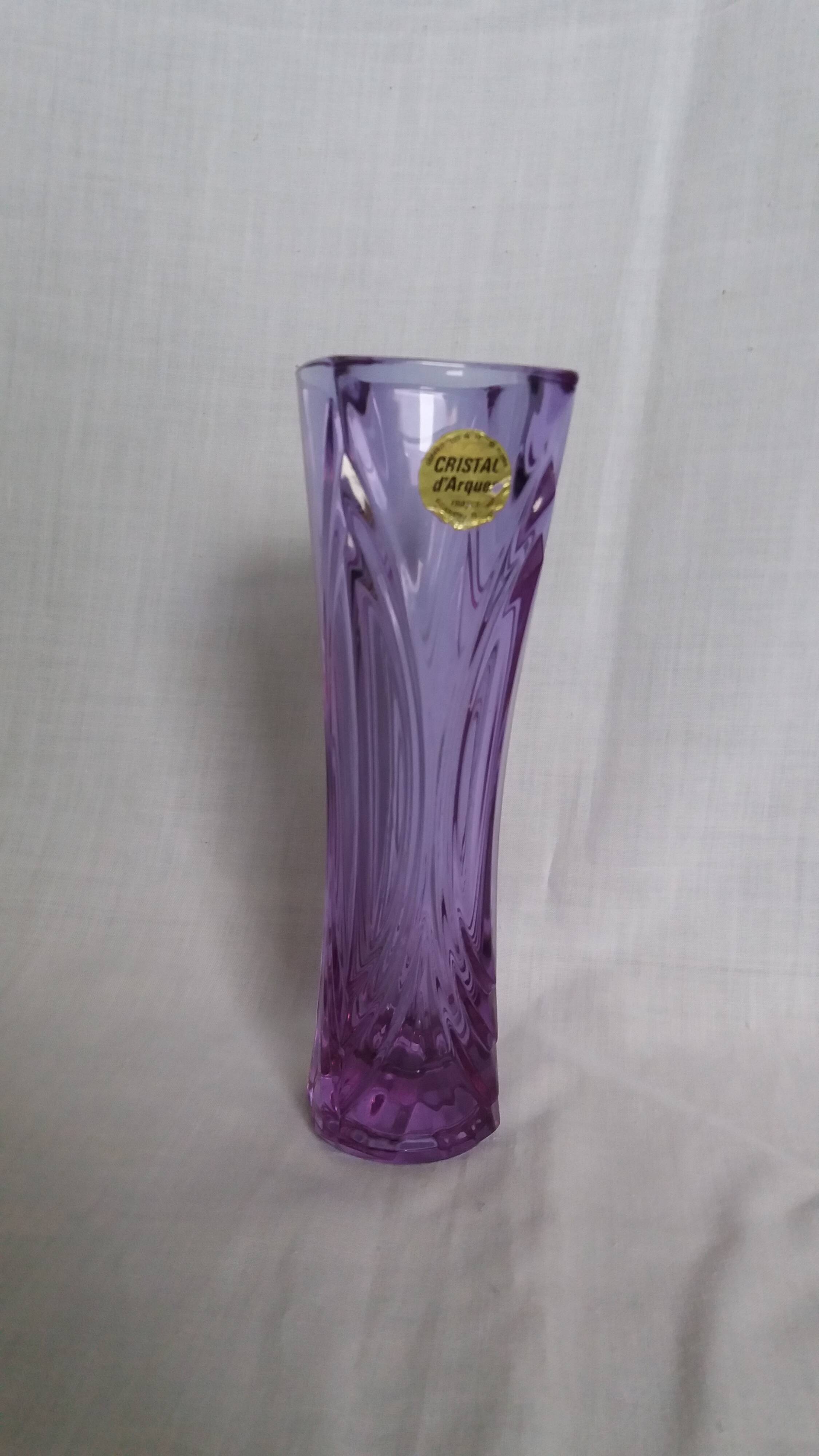 Violet mauve cut crystal soliflore vase, Cristal d’Arques
