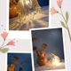 Hanging pendant light thick transparent draped and amber glass, vintage