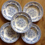 5 plates in faience old blue pattern flower bird