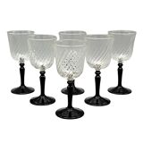 6 liqueur glasses on black opaline foot france, onyx luminarc vintage