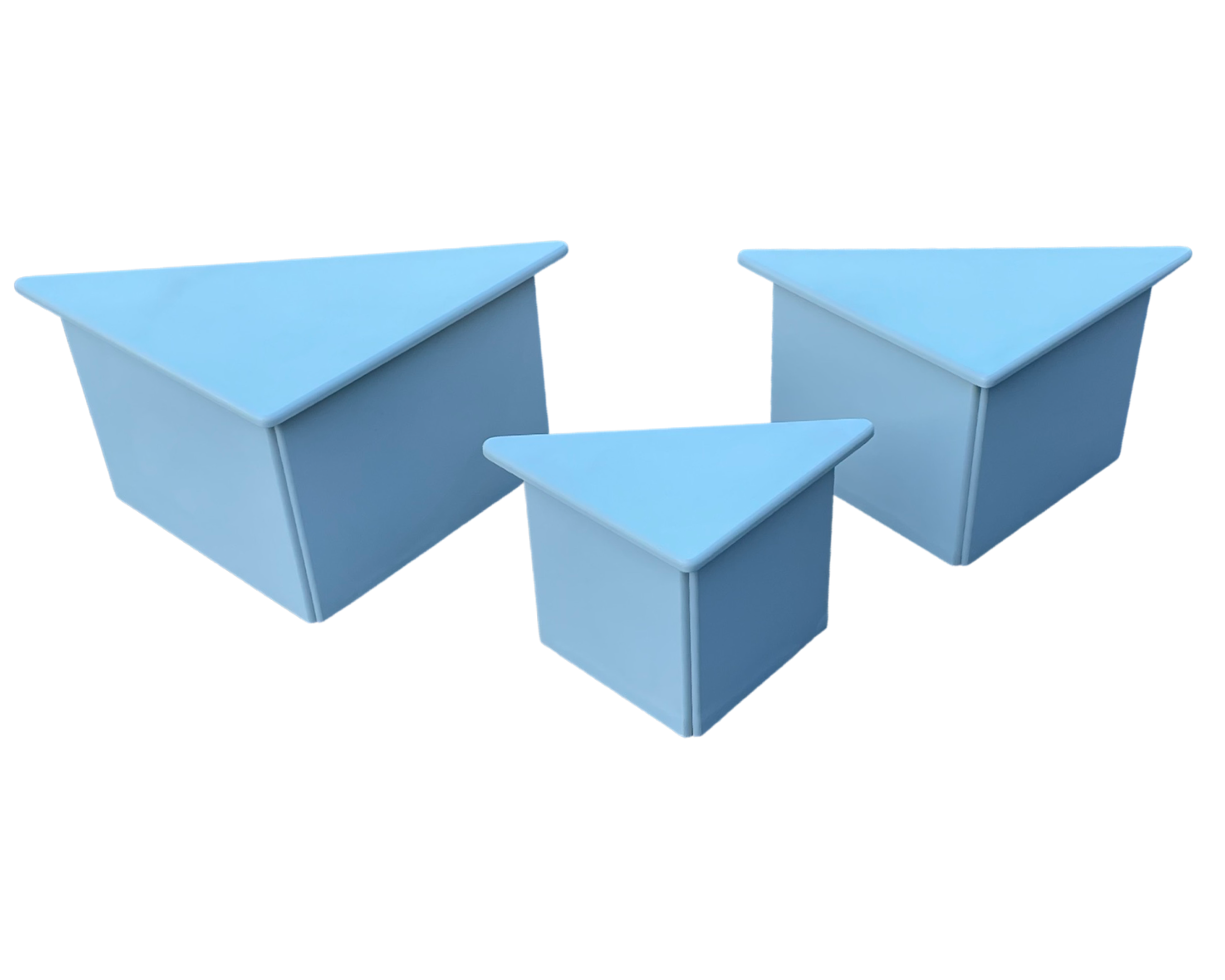 Set of three triangle side tables wood white creme design