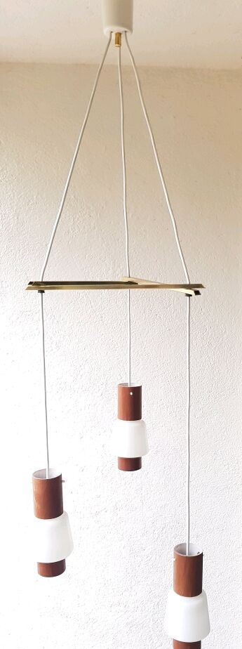 Hanging lamp boomerang 3 white lanterns and wood