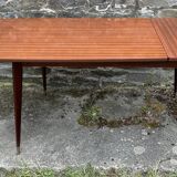 Table with tapered compass legs, extendable varnished wood, vintage 1950s
