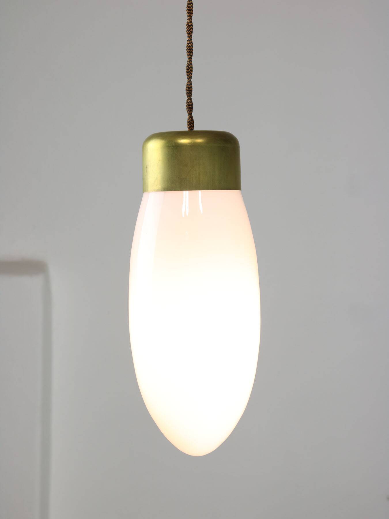 Mid-century Italian Brass and Opaline Glass Pendant Lamp
