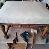 Set of 2 rectangular poufs, art deco footboard, reupholstered, vintage, 1930s/1950s