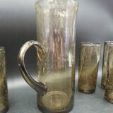 6-piece orangeade set in blown and bubbled gray glass