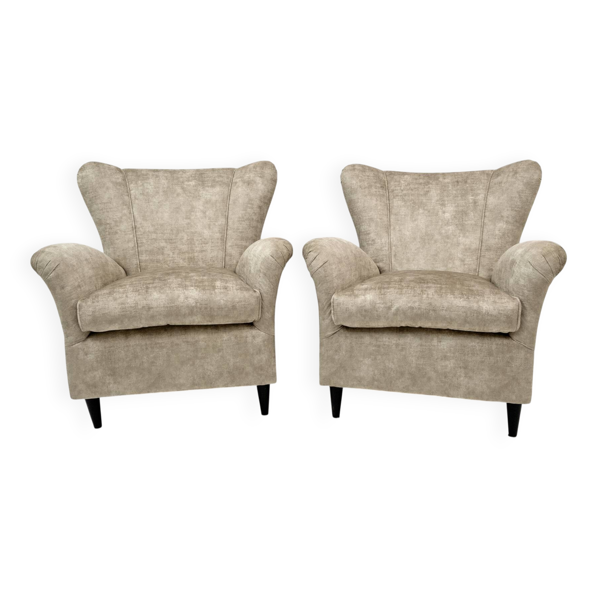 Attributed Gio Ponti Mid-Century Modern Italian Velvet Armchairs for ISA